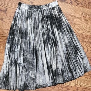 Zara Metallic Silver and Black Pleated Midi Skirt